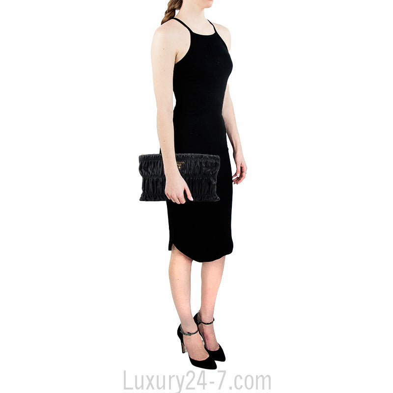 Prada Black Napa Gaufre Clutch Bag
