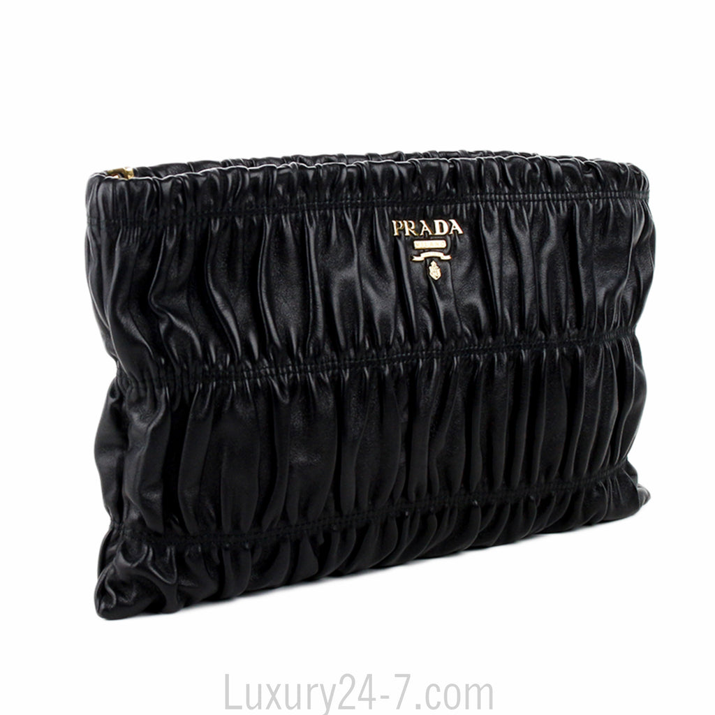 Prada Black Napa Gaufre Clutch Bag