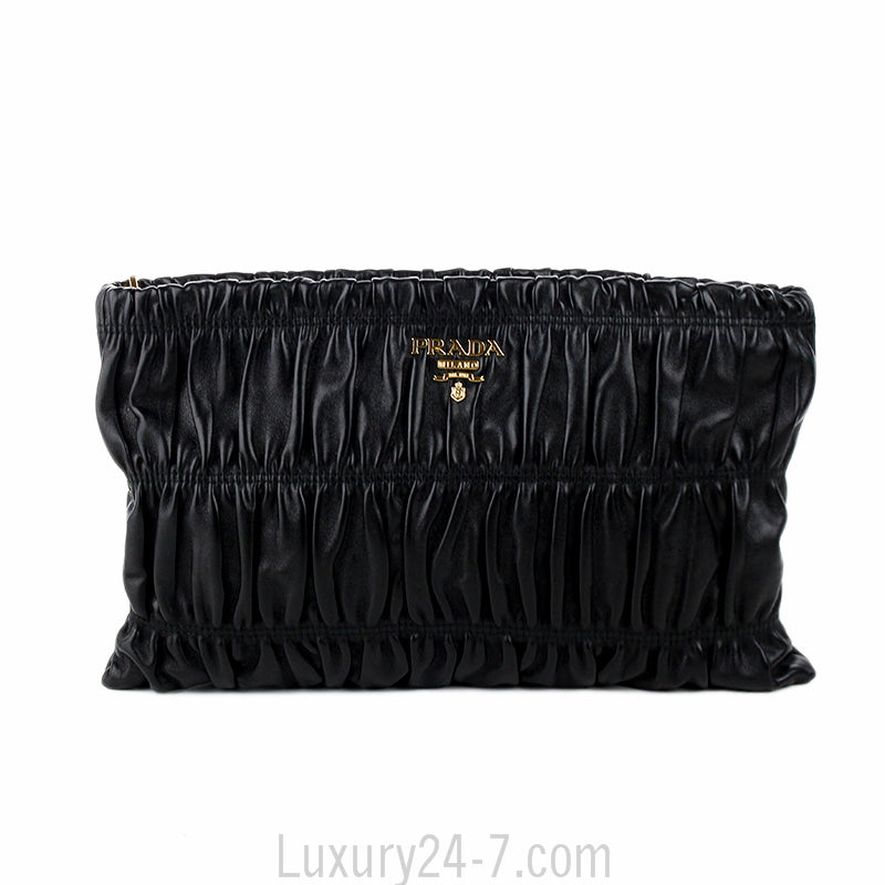 Prada Black Napa Gaufre Clutch Bag