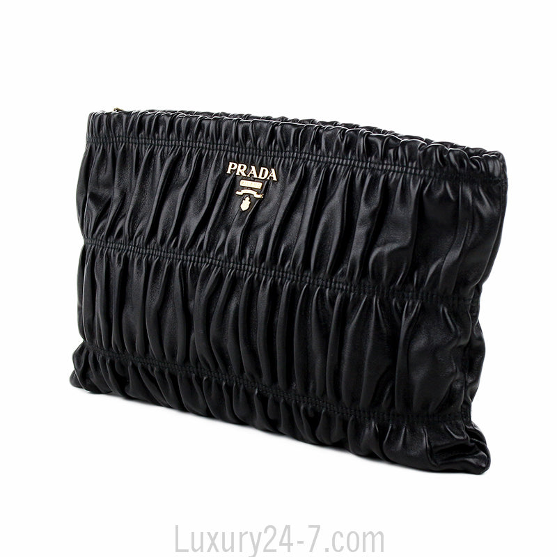 Prada Black Napa Gaufre Clutch Bag