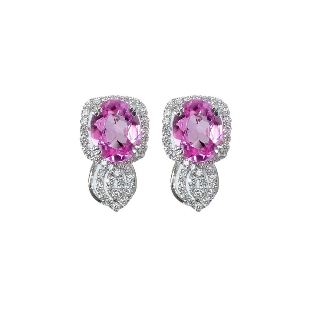 5.49ct Pink Sapphire Drop Earring with Halo Diamond 18K