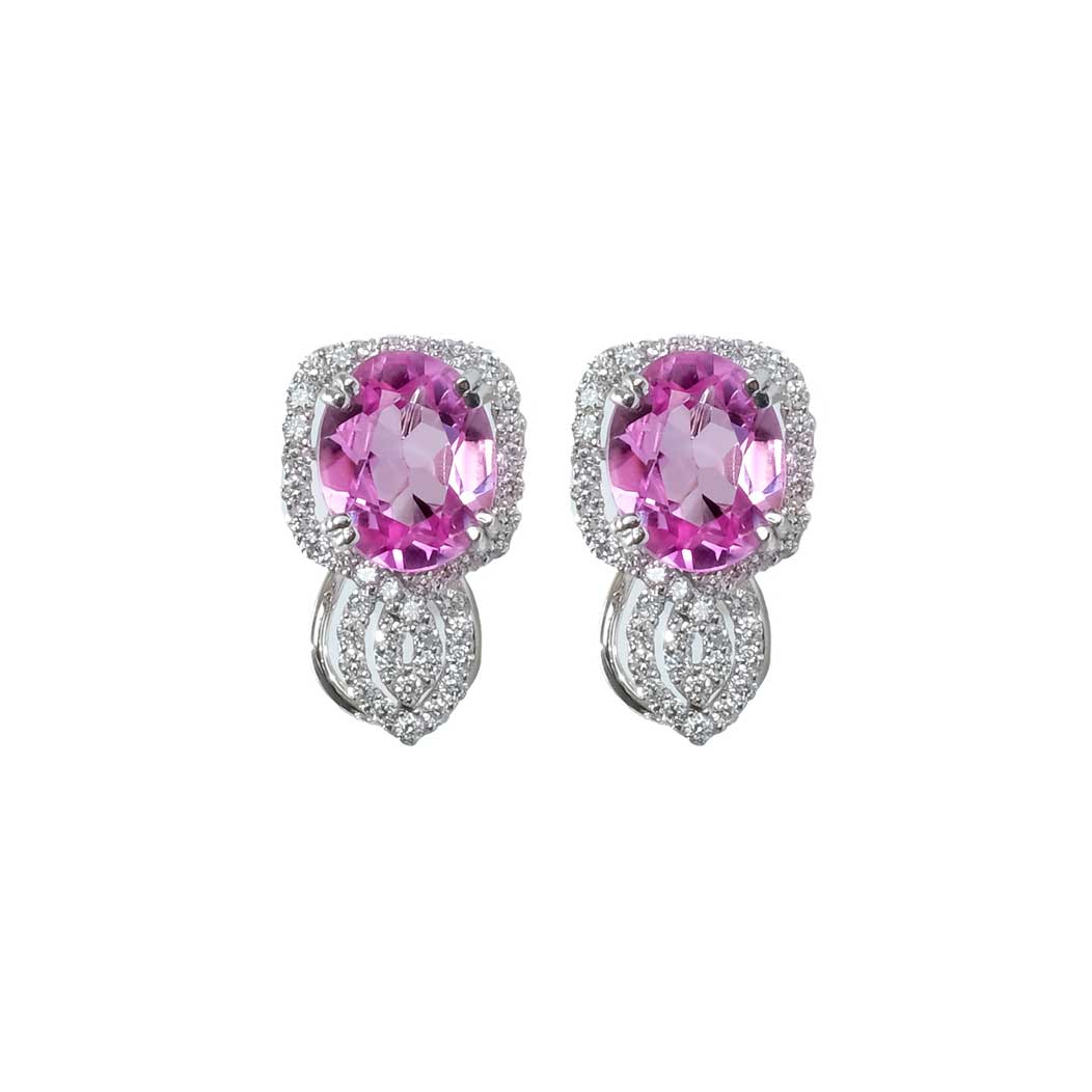 5.49ct Pink Sapphire Drop Earring with Halo Diamond 18K