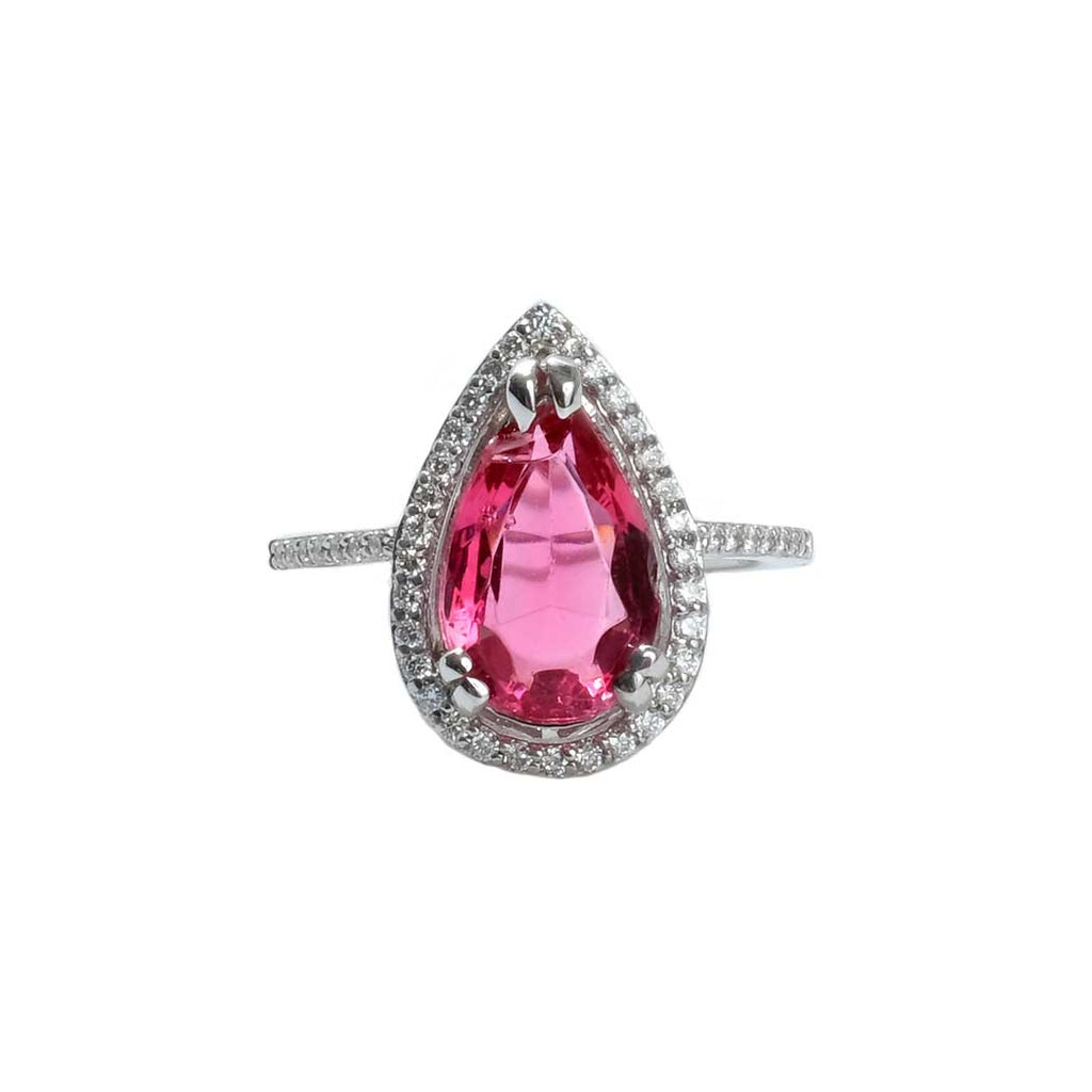 4.19ct Pink Tourmaline Pear Halo Diamond