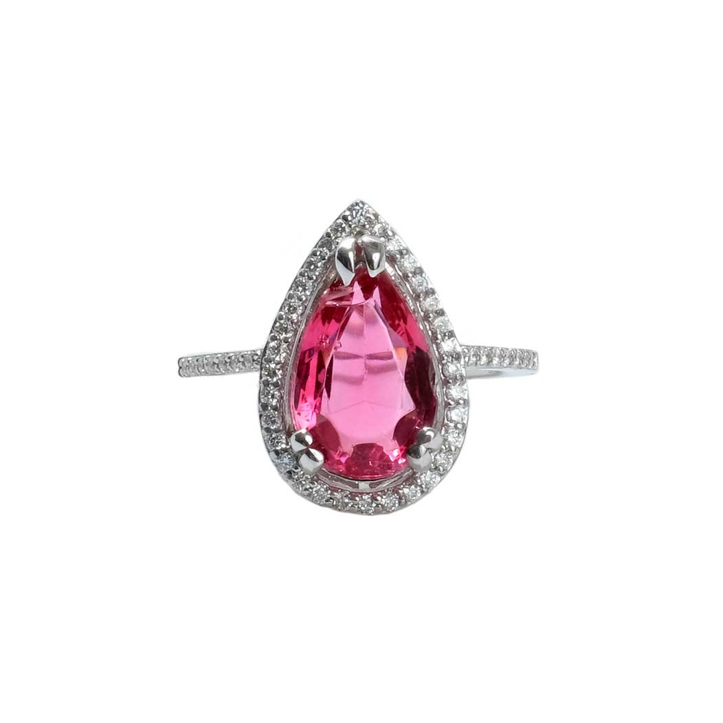 4.19ct Pink Tourmaline Pear Halo Diamond
