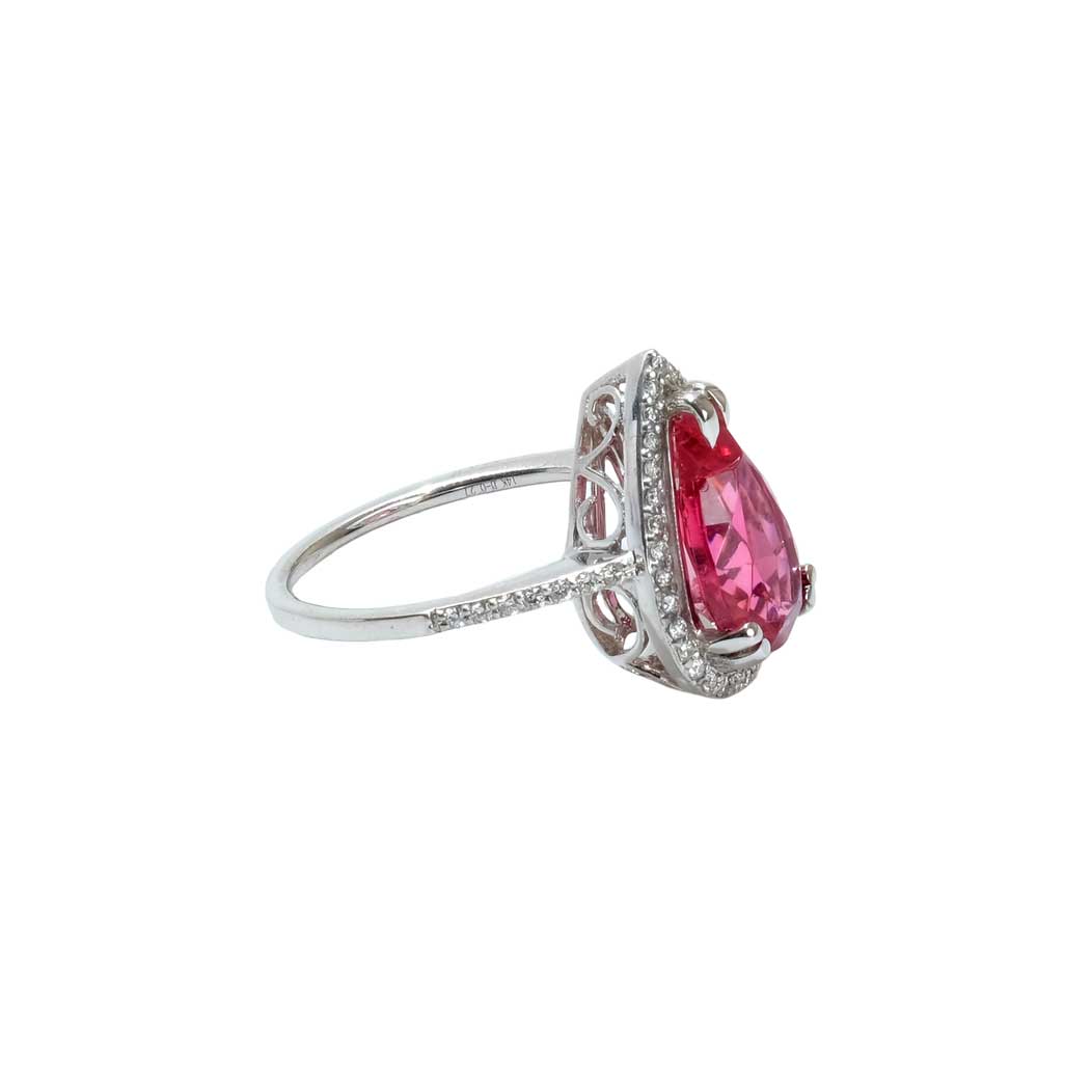 4.19ct Pink Tourmaline Pear Halo Diamond