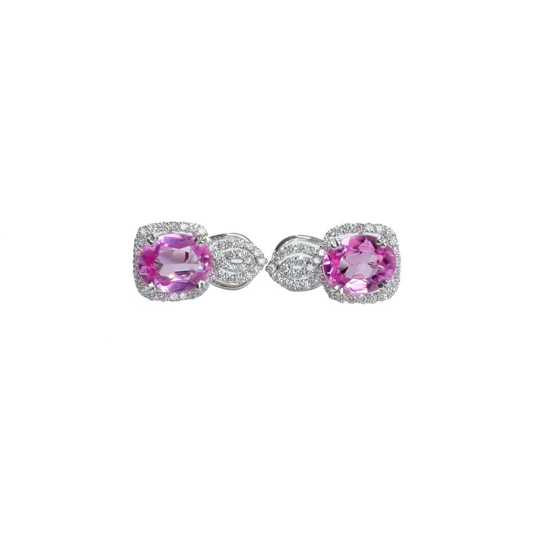 5.49ct Pink Sapphire Drop Earring with Halo Diamond 18K