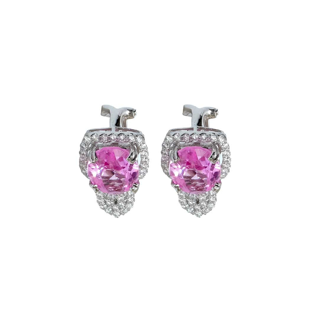 5.49ct Pink Sapphire Drop Earring with Halo Diamond 18K