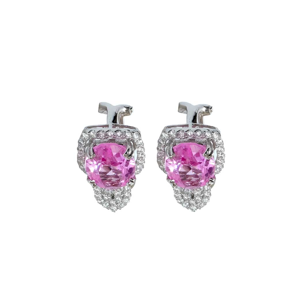 5.49ct Pink Sapphire Drop Earring with Halo Diamond 18K