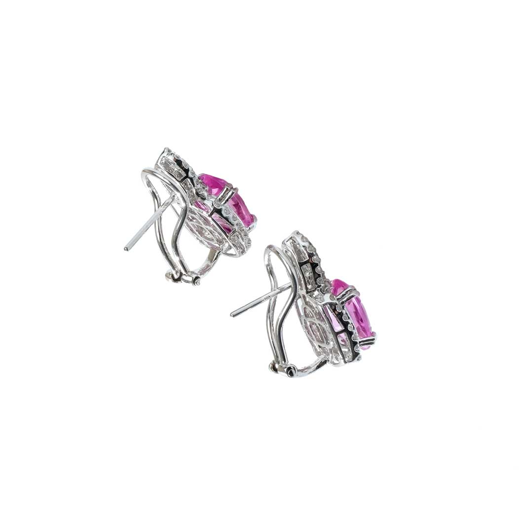5.49ct Pink Sapphire Drop Earring with Halo Diamond 18K