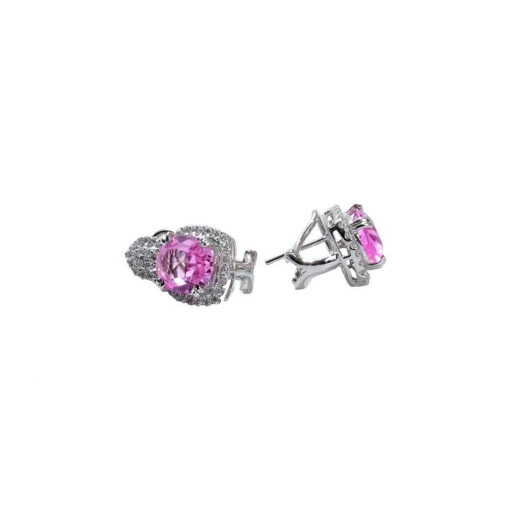 5.49ct Pink Sapphire Drop Earring with Halo Diamond 18K