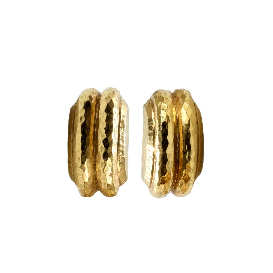 David Webb Hammered Clip Earrings 18K