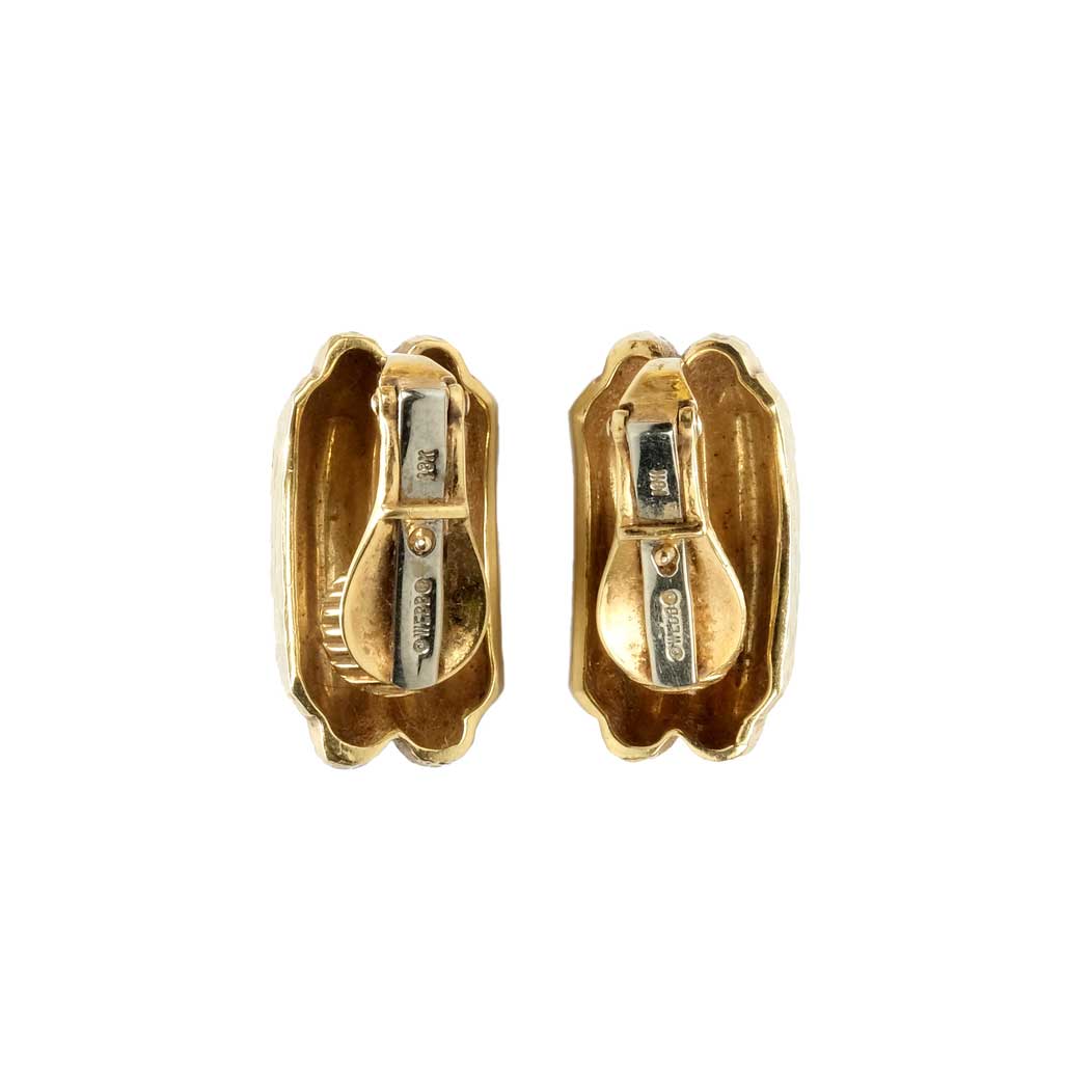 David Webb Hammered Clip Earrings 18K