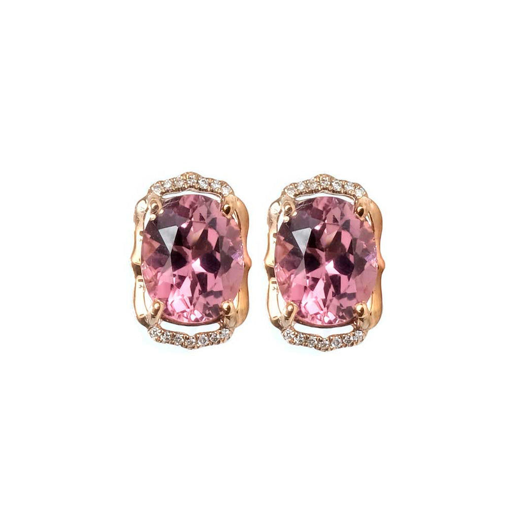 8.02ct Pink Oval Tourmaline Diamond earrings 14K