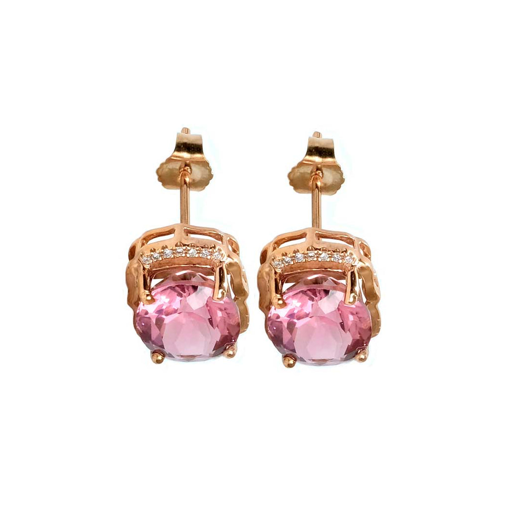 8.02ct Pink Oval Tourmaline Diamond earrings 14K