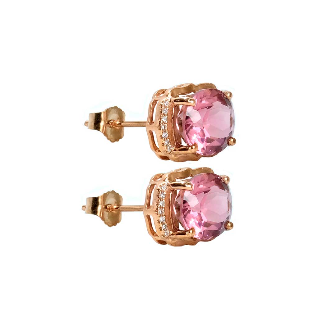 8.02ct Pink Oval Tourmaline Diamond earrings 14K