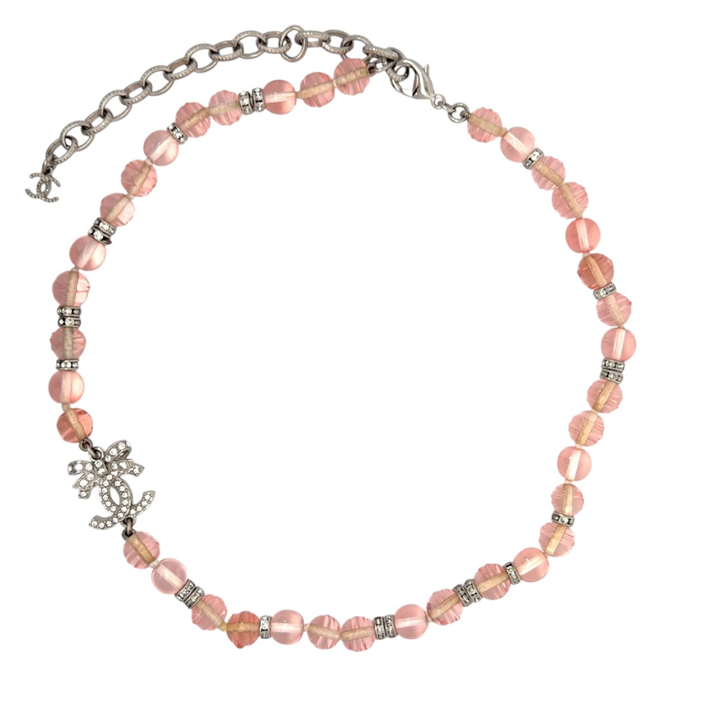 Chanel 2023 Chanel Stass & Pink Bead RS CC Bow Choker Necklace SHW