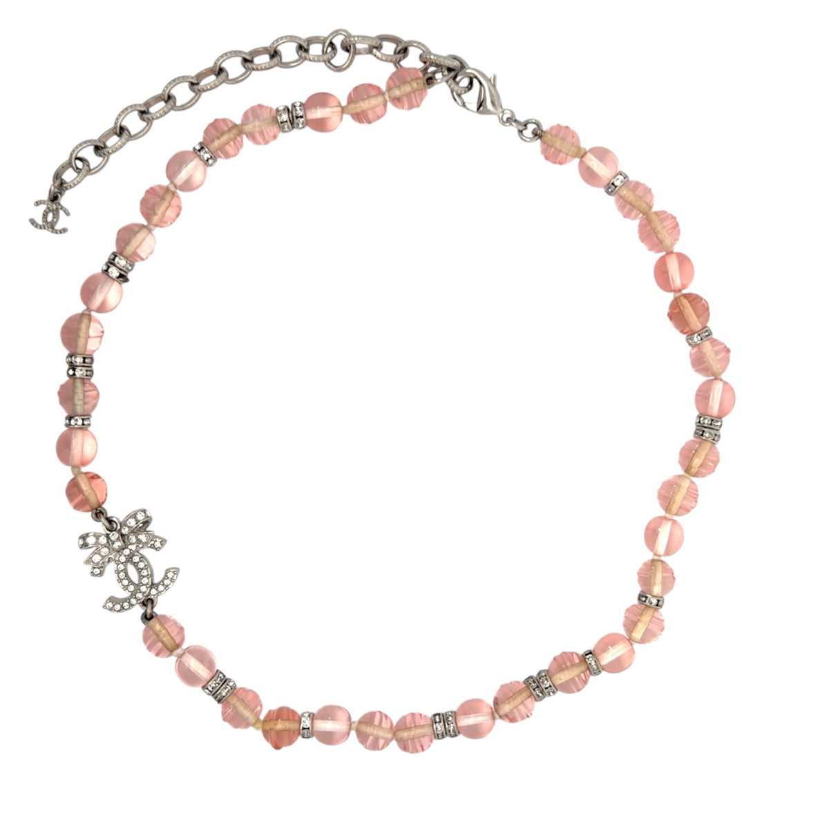 Chanel 2023 Chanel Stass & Pink Bead RS CC Bow Choker Necklace SHW