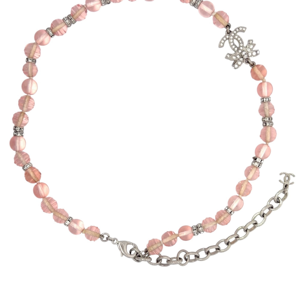 Chanel 2023 Chanel Stass & Pink Bead RS CC Bow Choker Necklace SHW