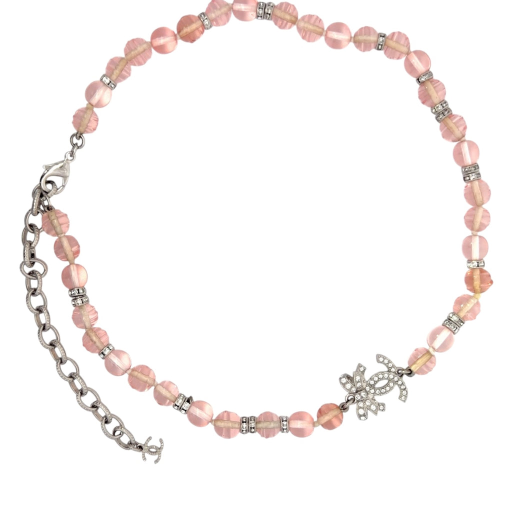 Chanel 2023 Chanel Stass & Pink Bead RS CC Bow Choker Necklace SHW
