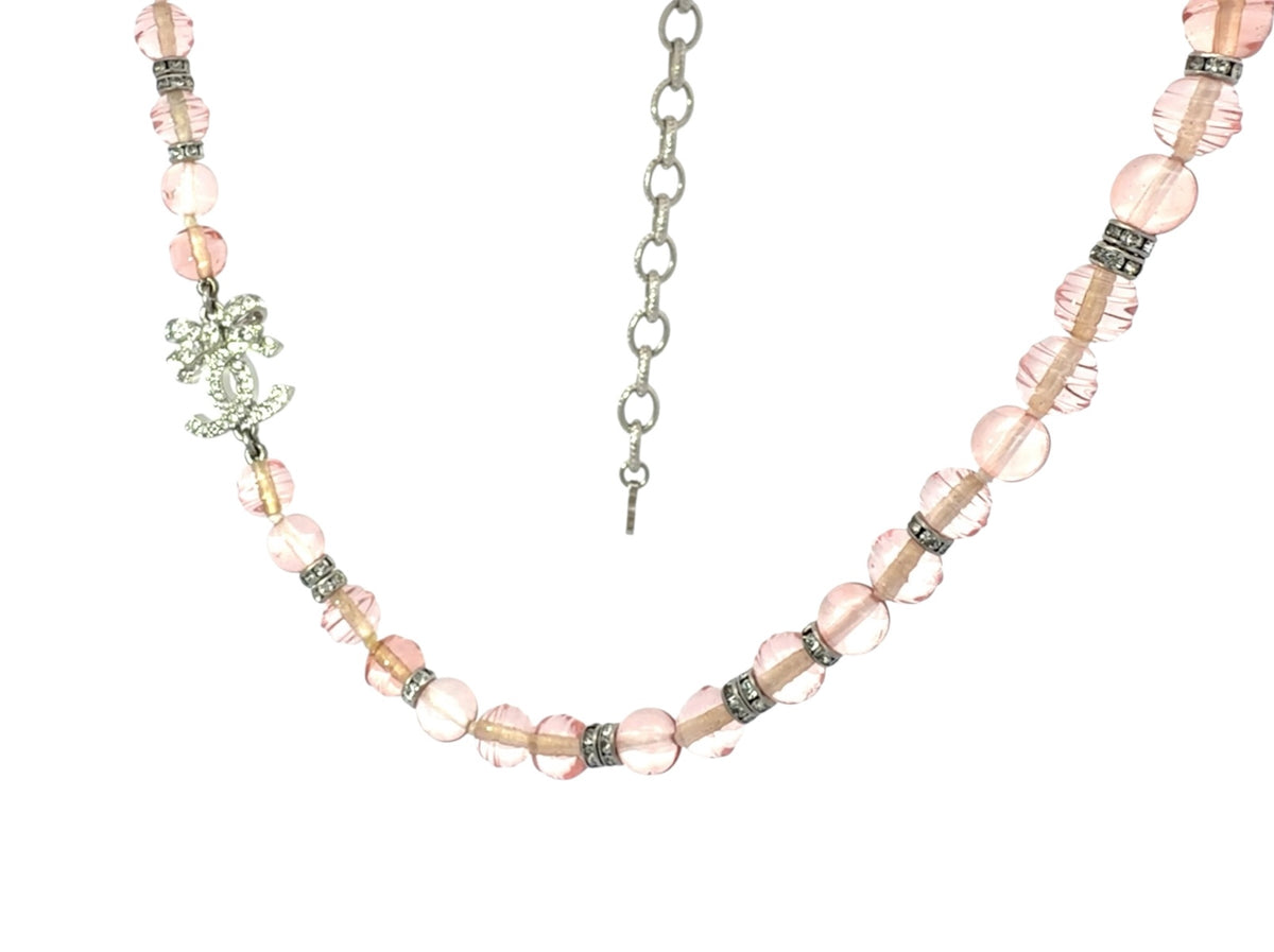 Chanel 2023 Chanel Stass & Pink Bead RS CC Bow Choker Necklace SHW