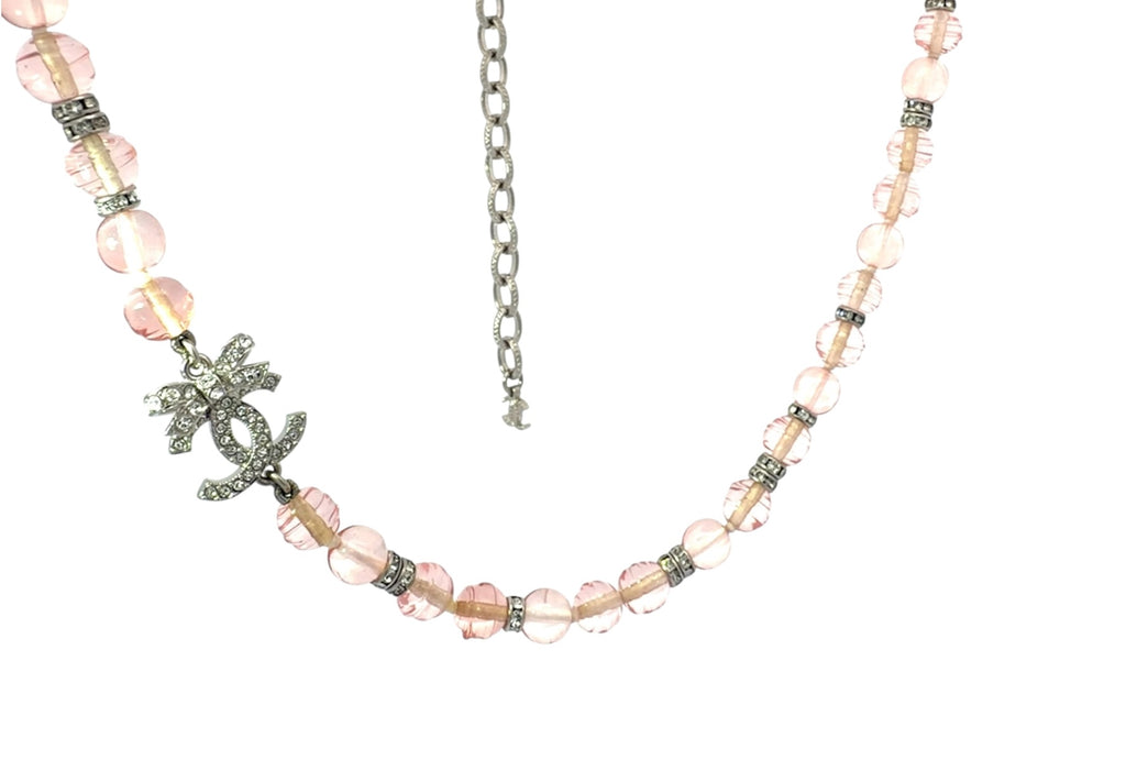 Chanel 2023 Chanel Stass & Pink Bead RS CC Bow Choker Necklace SHW