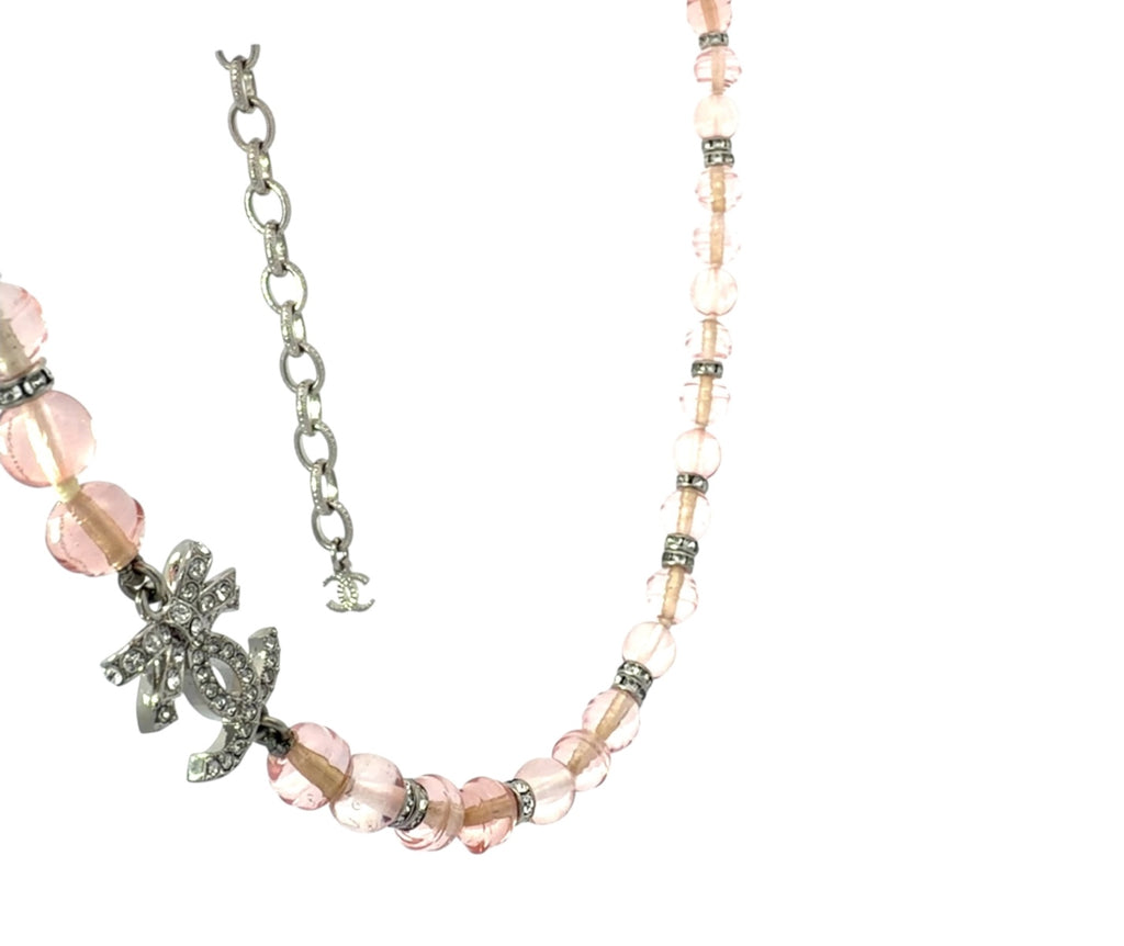 Chanel 2023 Chanel Stass & Pink Bead RS CC Bow Choker Necklace SHW