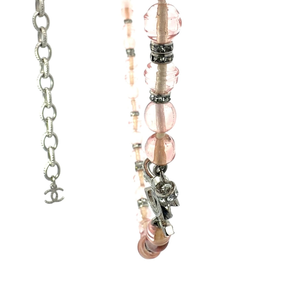 Chanel 2023 Chanel Stass & Pink Bead RS CC Bow Choker Necklace SHW