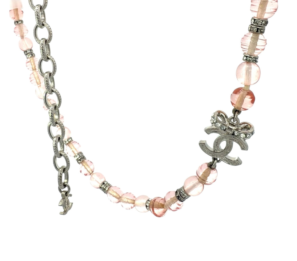 Chanel 2023 Chanel Stass & Pink Bead RS CC Bow Choker Necklace SHW