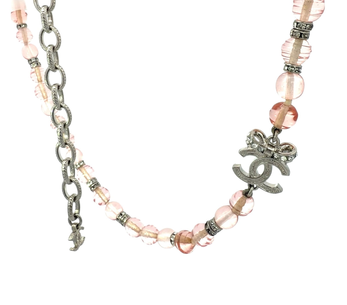 Chanel 2023 Chanel Stass & Pink Bead RS CC Bow Choker Necklace SHW