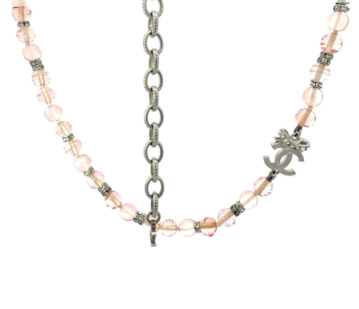 Chanel 2023 Chanel Stass & Pink Bead RS CC Bow Choker Necklace SHW